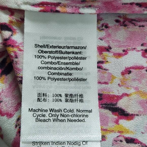 DKNY Short Sleeve Pink Print Blouse Size Medium DKNY White and Pink Top - Picture 7 of 8